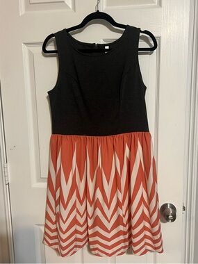 Xhilaration Charcoal Gray and Coral Chevron Fit-and-Flare Dress